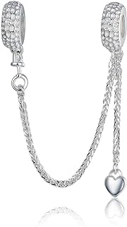 Heart Safety Chain Charm 925 Sterling Silver Beads fit European Charms Bracelet & Necklace