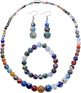Stainless Steel Clasp, Multicolor Murano Glass Bead Necklace Set for Women, Choker, Bracelet & Earrings, Birthday/Mother's Day Gift