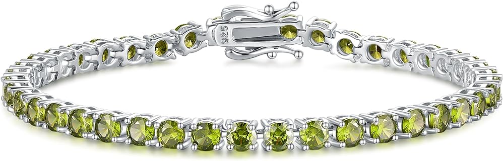 FANCIME Birthstone Bracelet Sterling Silver Gemstone Tennis Bracelets Fine Jewelry Wedding Bridal Prom Birthday Gift for Women Girls, Length 7.9 Inch Width 4mm
