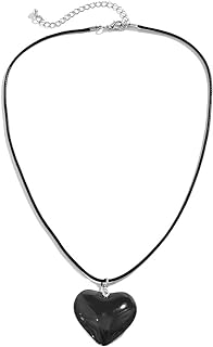 Beaded Rope Necklace with Box-With-Tongue Clasp and Acrylic Gem for Women, Alloy Metal Heart Design