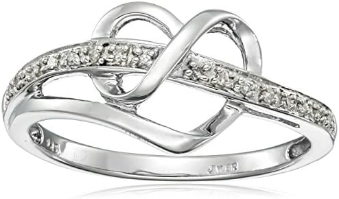 Sterling Silver Diamond Statement Ring with Heart Design for Women, Size 7
