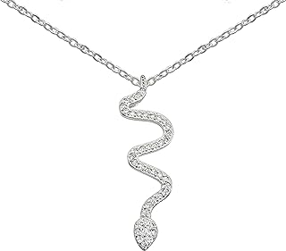 925 Sterling Silver Chain Fashion Snake shape Rhinestone Pendant Necklace White Gold Plated Jewelry Gifts for Women 16"-18", WK99081