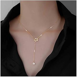 Boho Star Y Lariat Necklace Choker Gold Crystal Star Drop Necklace Long Cz Star Pendant Necklace Minimalist Necklace Chain Jewelry for Women and Girls