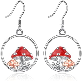 Sterling Silver Dangle Drop Earrings with French Wire Back and Hoop Design Featuring Mushroom, Viking, Snake, and More Patterns; Suitable Gift for Loved Ones