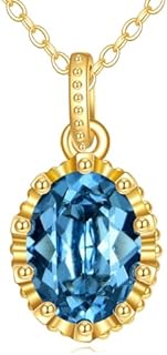 14K Solid Gold Aquamarine Pendant Crystal Necklace Blue Gem Gemstone March Birthstone Jewelry for Women