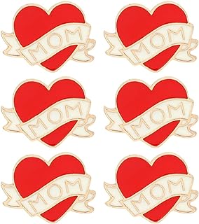 Toddmomy Enamel Pin Decor 6pcs Red Heart Brooches with MOM Word Brooch Pin Breastpin Lapel Pin Accessories Gift for Mothers Day Women Christmas Gift Enamel Pin Decor