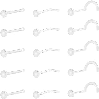 Corkscrew Clear Nose Studs - Bioflex Plastic Nose Rings for Work, Sports and Surgery - 3mm Nostril Piercing Retainer Jewelry for Men and Women - L Shaped and Ball Flat Invisible Design
