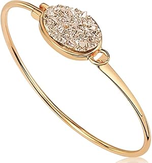 Humble Chic Simulated Druzy Cuff Bracelets for Women - Boho Stackable Bangle Bracelet, Plated in Gold, Silver, or Rose Gold Tone with Oval Stone
