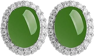 14K Gold Elegant Earrings Featuring Genuine Natural Green/Blue Jade Studs with Sparkling Moissanite Accents, Celebrating Lunar New Year & Dragon Year, Auspicious Good Luck Earrings , Ideal Birthday or Special Occasion Gift