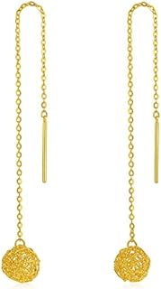24K Solid Gold Earrings for Women, Real Pure Gold Dangle Earrings Lightweight Dainty Fashion Flower Ball Star Tassel Threader Earrings for Men Teen Girls