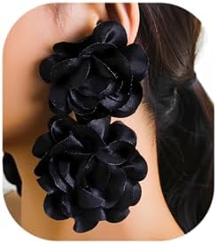 Big Flower Drop Earrings for Women Long Fabric Floral Dangle Earrings Bohemian Exaggerated Statement Satin Flower Earrings Hypoallergenic Summer 3D Fashion Jewelry Gifts