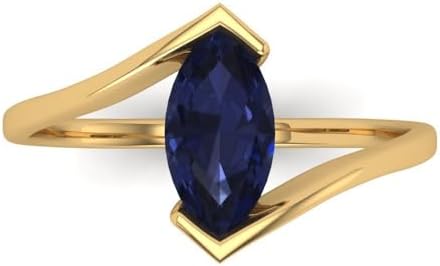 1Ct Marquise Sapphire Promise Ring in 18K White Gold for Women, Solitaire Engagement/Elegant Design by Clara Pucci
