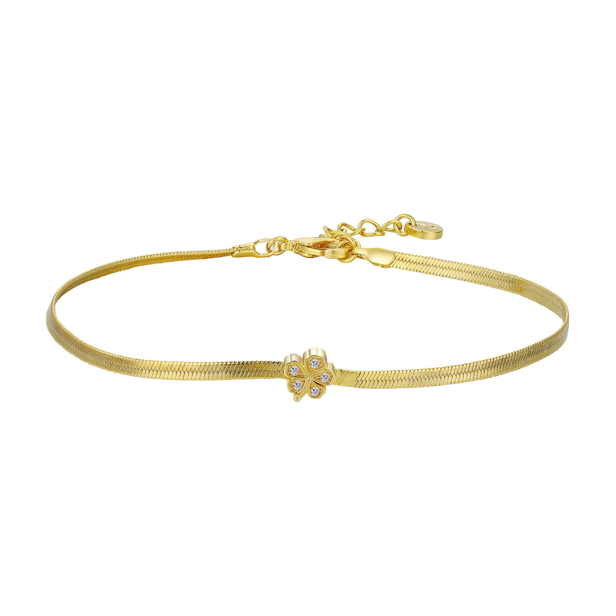 Amazon Essentials Disney Plated Cubic Zirconia Lilo & Stitch Hibiscus Flower Charm Herringbone Chain Bracelet