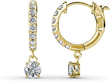 Round Lab Grown Diamond & Diamond 0.78 ctw Dangle Huggie Hoop Earrings for Women in 14K Yellow Gold with Lever Back