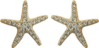 18k Gold Plated Stud Earrings with Starfish Design, Embedded Crystals, Perfect for Fashion-Forward Individuals