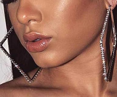 Large Rhinestone Hypoallergenic Hoop Earrings Exaggerate Big Crystal DiamondHoop Earrings Earrings for Women Fashion Wedding Accessories