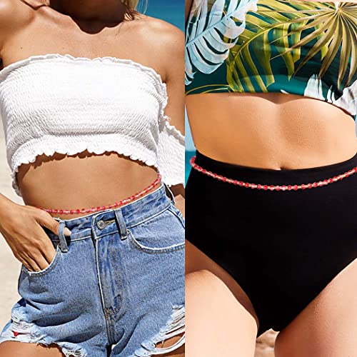 ELABEST Afrcian Waist Beads Tie on Beaded Waist Chain No Stretch Belly Beads Body Chain Jewelry for Women and Girls