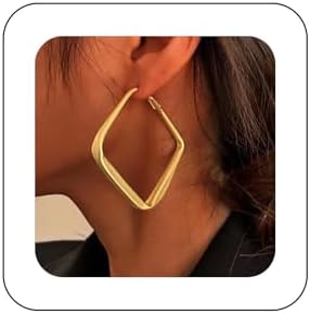 Boho Hollow Square Earrings Gold Open Square Hoop Earrings Minimalist Square Stud Earrings Vintage Large Square Huggie Earrings Geometric Punk Chunky Earrings Jewelry for Women and Girls