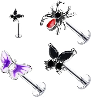 VERAMI 316L 16G Pushin Lip Rings Top Push in Threadless Spider Butterfly Nose Stud Rings Heart Moon Lip Ring Stud Surgical Steel Flat Back Cartilaginous Earring Studs for Womens