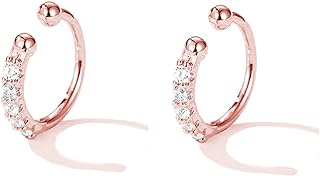 SLUYZN Rose Gold Cubic Zirconia Cuff Earrings Crafted from Sterling Silver for Women and Girls - Hypoallergenic, No Piercing Required