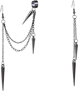 Unique Retro Long And Short Rivet Earrings Ear Clips Fashion Goth Punk Tassel Chain Ear Cuff Earrings