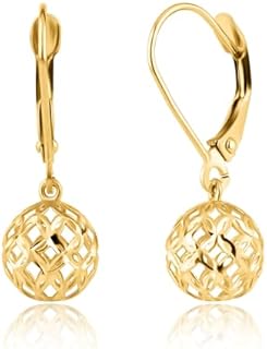 14K Yellow Gold Dangle Earrings with Lever Back for Women, Ball Design by MAX + STONE — Hypoallergenic and Lightweight