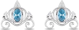 Enchanted Disney Sterling Silver Stud Earrings with 1/20 Cttw Diamonds and London Blue Topaz by Jewelili - Cinderella inspired Design, Push Back finding, Ideal for Fairytale Lovers
