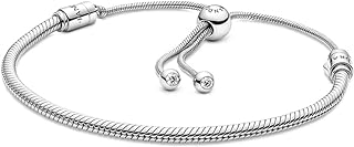 Snake Chain Slider Pandora Moments Bracelet - Charm Bracelet for Women - Gift for Her - Sterling Silver with Clear Cubic Zirconia 19 Cm, Mother's day