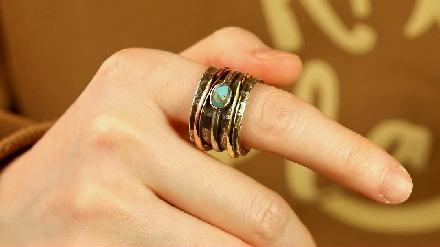 AVECON Turquoise Spinner Ring 925 Sterling Silver Fidget Rings Women Tricolor Anxiety Relief Rings Wide Statement Band Rings Jewelry for Women Size 7