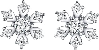 BriLove Women's 925 Sterling Silver Cubic Zirconia Snowflake Stud Earrings Clear