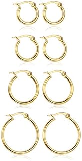 LOYALLOOK Gold Hoop Earrings Set Stainless Steel Rounded Small Hoop Earrings Set for Women Cute Huggie Earrings Nickel Free 10/12/15/20MM