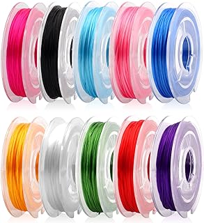 10 Rolls 0.8mm Flat Elastic Bracelet String Cord, 10 Color Clear High Stretchy Crystal String Beading Wire Thread Rope for Jewelry Making Bracelet Necklace Crafts, Clay Beads, Crystal & Pony Beads