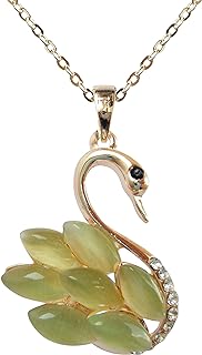 Navachi 18k Yellow Gold Plated Swan Bird Created-opal Crystal Pendant Necklace 16"+2"