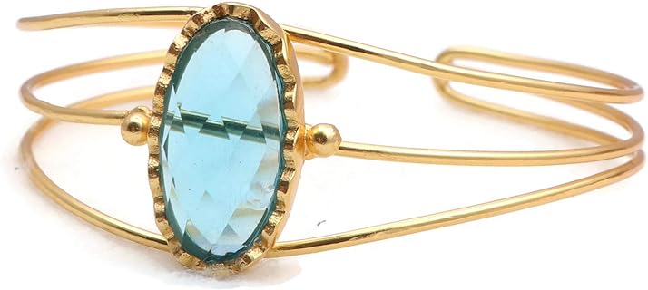 Blue Topaz Hydro Adjustable Bangle Bracelet with Gold-Plated-Brass Chain Designed for Stunning Glamour