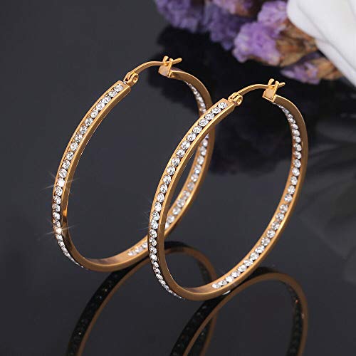 Mult-colors Crystal Stainless Steel Hoop Earring for Women Hypoallergenic Jewelry for Sensitive Ears Large Big Hoop Earrings 2"
