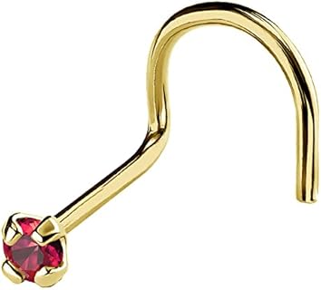 Jewelry Avalanche 22G Solid 14Kt Gold Nose Screw Stud with Prong Set real Ruby Gemstone, 14kt Yellow Gold or 14kt White Gold - July Birthstone Nose Ring