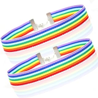 SuoFrun 2Pcs Rainbow LGBT Choker Necklace for Women Girl LGBTQ Rainbow Bracelets Wristband Gay Lesbian Pride Short Clavicle Chain Pride Party Jewelry Gifts