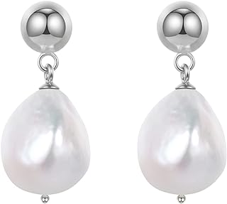 Lever-Back Baroque Pearl Stud Earrings in Gold-Plated Sterling Silver for Women - Square Design, Hypoallergenic Freshwater Cultured Pearls - Perfect Jewelry Gift for Her