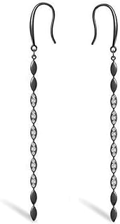 Gold-Plated French Wire Clip-On Chain Earrings with Cubic Zirconia for Women in Raindrop Dangle Design