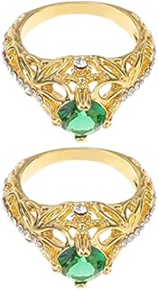 Chic USHOBE 2pc Gold Plated Engagement Rings with Alloy Gems - Vintage Jade Style, Ideal for Weddings and Special Occasions