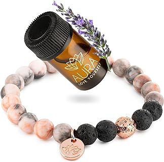 Beaded Bracelets for Women Lava Rock Essential Oil diffuser bracelet Healing Crystal Stone Bead Bracelet Birthday Gift for Mom Stress Relief Calming Energy Aromatherapy Gifts Yoga Selfcare Bracelet