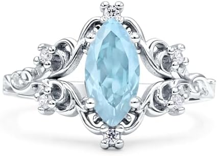 Art Deco Marquise Filigree Floral Designer Vintage Style Cubic Zirconia Wedding Engagement Ring Solid 925 Sterling Silver
