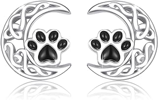 925 Sterling Silver Dog Paw & Moon Combo Stud Earrings for Women with Push Back, Hypoallergenic, Ideal Gift for Pet Lovers & Style Enthusiasts