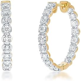 La Joya Women's 3/4 CT TW Lab Grown Diamond Hoop Earrings in Sterling Silver, Inside-Out Design with Secure Fit