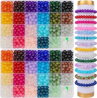 XSEINO Premium 8mm Round Glass Beads Craft Kit for Jewelers - Ideal for Bracelet Making & DIY Projects - Featuring an Array of 23 Distinct Colors, Smooth Finished Glass, and Small Sized Beads