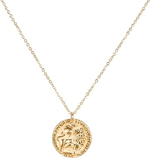 18K Gold-Plated Lion Medallion Pendant Necklace with Box Chain and Cubic Zirconia Accents, Ideal Bridesmaid Gift on Stainless Steel, Round/Symbolic Design