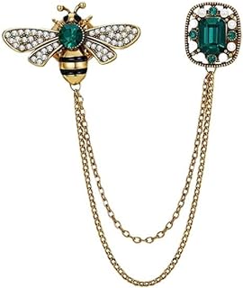 Honey Bee Brooches for Women Men CZ Crystal Cute Bee With Hanging Chain Tassel Badge Suit Collar Brooch Lapel Pin Vintage Insect Themes Hanging Brooches Pins Accessories