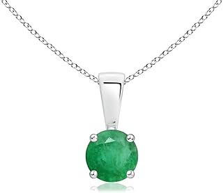Angara Natural Emerald Solitaire Pendant Necklace in Sterling Silver/14K Solid Gold/Platinum for Women, Girls with 18" Chain | May Birthstone Jewelry Gift for Her |Wedding Anniversary Engagement