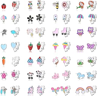Non-Piercing Alloy Clip-On Earrings by FUNRUN JEWELRY - 28 Pairs Set of Colorful Painless Earrings for Women - Assorted Fun Designs