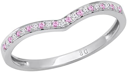 Dazzlingrock Collection 18K White Gold Chevron Wedding Band with Lab Created Blue Sapphire and Natural White Diamonds, Ideal for Ladies, Round Design